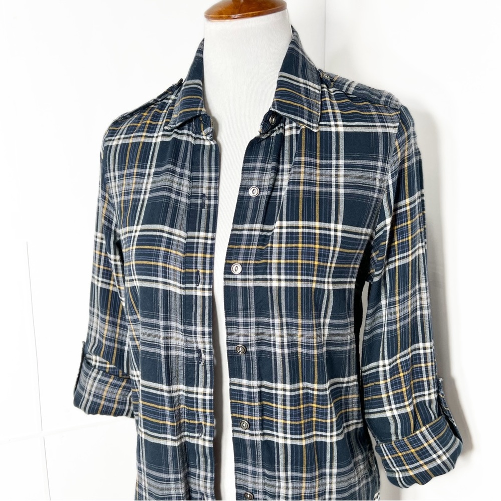 Sam Edelman Navy Blue Plaid Shirtdress, Maxi Shirt, Maxi Top, Cardi, Duster - Picture 5 of 14